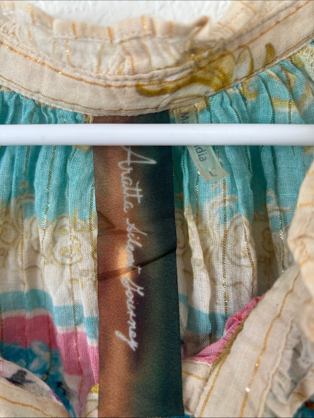 Boho Floral Patchwork Peasant Blouse in Teal, Yellow & Pink - Picture 2 of 11
